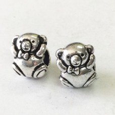 11mm TierraCast Euro Style Bear Beads with 4mm hole- Antique Fine Silver Plated  - Pack of 2