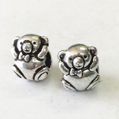 11mm TierraCast Euro Style Bear Beads with 4mm hole- Antique Fine Silver Plated - Pack of 2 11mm TierraCast Euro Style Bear Beads with 4mm hole- Antique Fine Silver Plated - Pack of 2