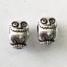 11mm TierraCast Euro Style Owl Beads w/4mm hole - Antique Silver  - Pack of 2