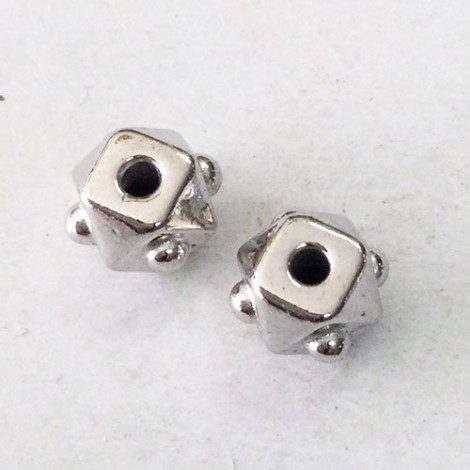 6mm TierraCast Faceted Cube Beads - Antique Fine Silver Plated - Pack of 4