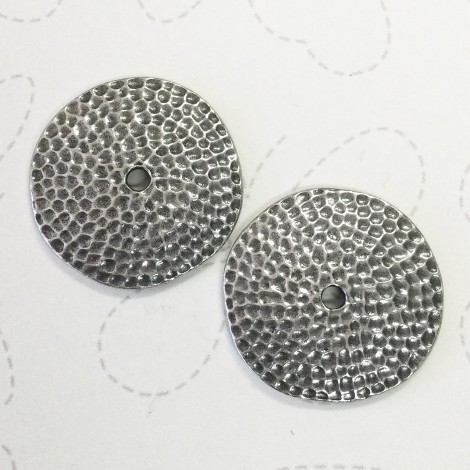 25mm (1") TierraCast Hammertone Disks w-2.5mm hole - Antique Pewter - Pack of 2 25mm (1") TierraCast Hammertone Disks w-2.5mm hole - Antique Pewter - Pack of 2