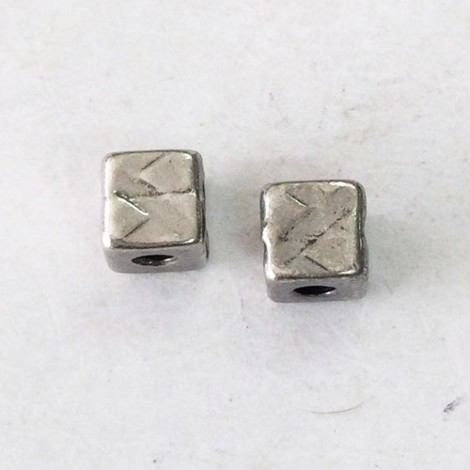 6mm TierraCast Medium R&R Cube Spacer Bead (2mm hole) - Antique Pewter - Pack of 2