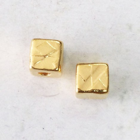 6mm TierraCast Medium R&R Cube Spacer Bead (2mm hole) - 22K Bright Gold Plated - Pack of 2
