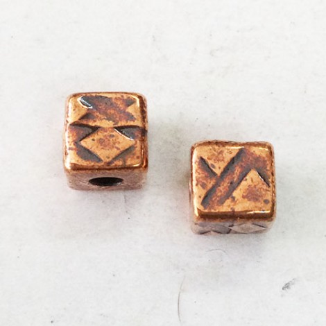 6mm TierraCast Medium R&R Cube Spacer Bead (2mm hole) - Antique Copper Plated - Pack of 2