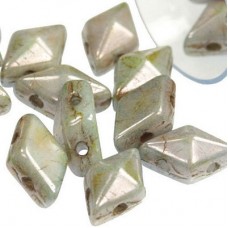 5x8mm Cz 2-Hole DiamonDuo Beads - White Lumi Green - 9gm