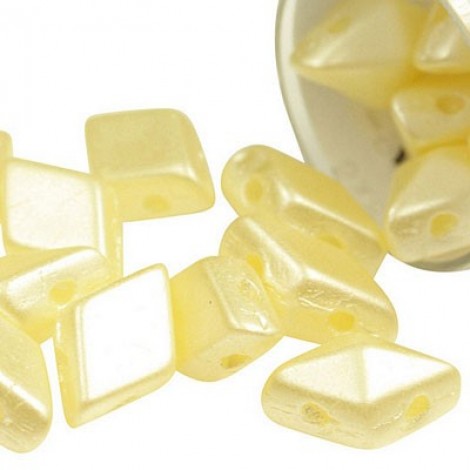 5x8mm Czech 2-Hole DiamonDuo Beads - Cream Airy Pearl - 9gm