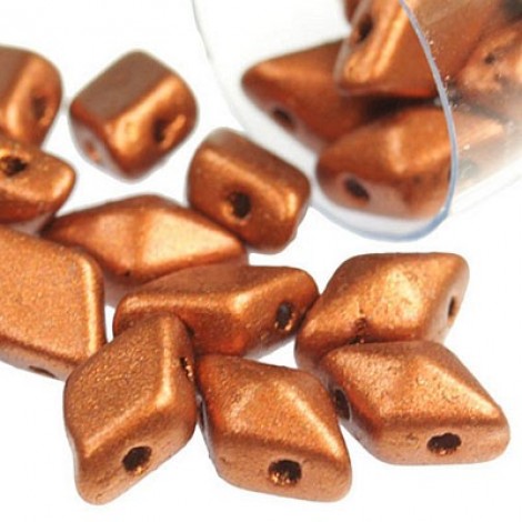 5x8mm Czech 2-Hole DiamonDuo Beads - Matte Copper - 9gm