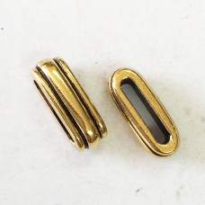 12x2mm ID TierraCast Deco Leather Slider Beads - ID 2.2x12mm - Antique 22K Gold Plated - Pack of 2