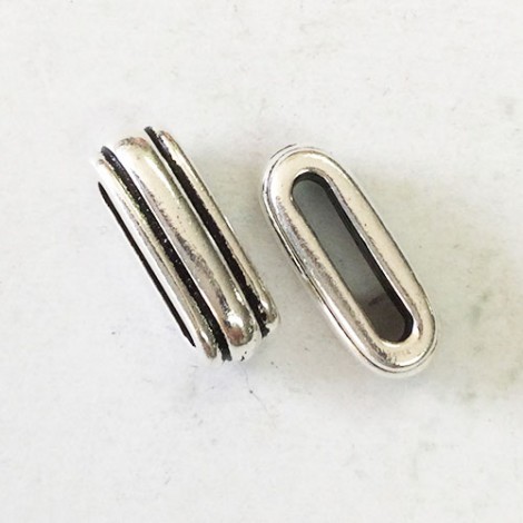 12x2mm ID TierraCast Deco Leather Slider Beads - ID 2.2x12mm - Antique Fine Silver Plated - Pack of 2