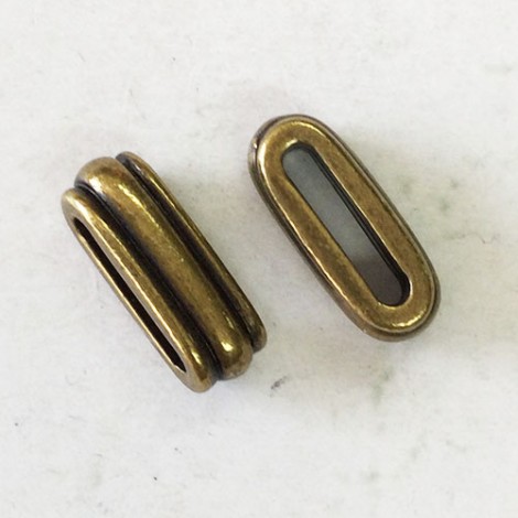 12x2mm ID TierraCast Deco Leather Slider Beads - ID 2.2x12mm - Brass Oxide - Pack of 2