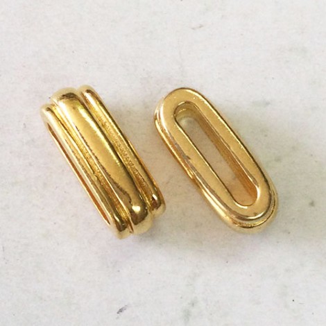 12x2mm ID TierraCast Deco Leather Slider Beads - ID 2.2x12mm - Bright 22K Gold Plated - Pack of 2
