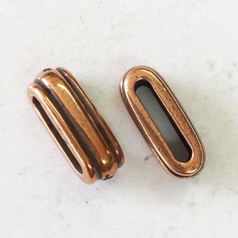12x2mm ID TierraCast Deco Leather Slider Beads - ID 2.2x12mm - Antique Copper Plated - Pack of 2