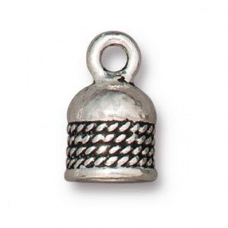 5mm ID TierraCast Rope Cord End - Antique Fine Silver Plated - Pack of 2