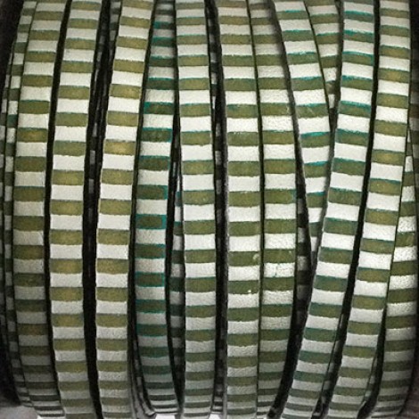 5mm Flat Antique Green-Silver Striped Flat Licorice Leather - Per metre