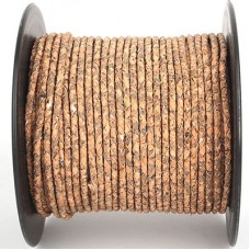 5mm Vegan Portuguese Cork Braided Round Cord - Wood Grain Natural