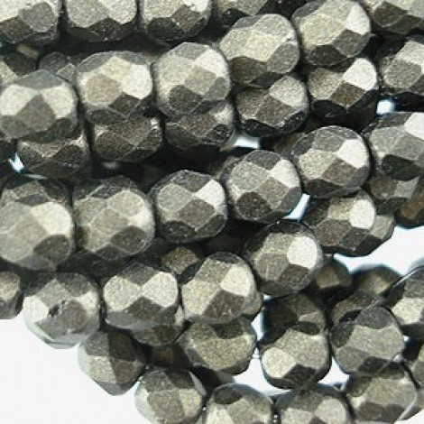 4mm Czech Firepolish Beads - Metallic Suede Dark Green- Pack of 50