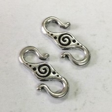 25mm TierraCast Spiral S-Hook Clasps - Antique Fine Silver Plated - Pack of 2