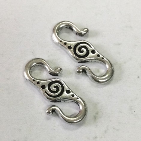 25mm TierraCast Spiral S-Hook Clasps - Antique Fine Silver Plated - Pack of 2 25mm TierraCast Spiral S-Hook Clasps - Antique Fine Silver Plated - Pack of 2