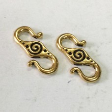 25mm TierraCast Spiral S-Hook Clasps - Antique 22K Gold Plated - Pack of 2