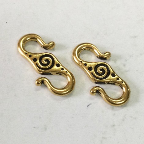 25mm TierraCast Spiral S-Hook Clasps - Antique 22K Gold Plated - Pack of 2 25mm TierraCast Spiral S-Hook Clasps - Antique 22K Gold Plated - Pack of 2