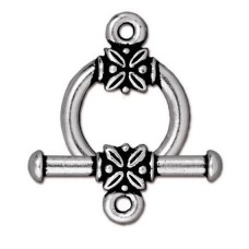 15mm TierraCast Large Leaf Toggle Clasp - Antique Fine Silver Plated - Per Set