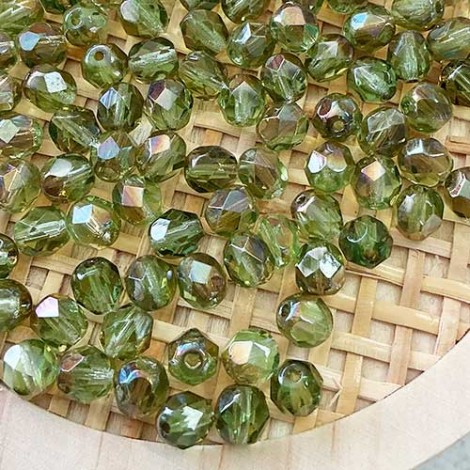 6mm Czech Firepolish Glass Beads - Crysolite Celsian - Pack of 20