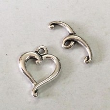 TierraCast Jubilee Heart Toggle Clasp - Fine Silver Plated - Per set