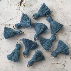 20mm Cotton Mini Tassels with Silver Jumpring - Pack of 10 - Teal/Silver