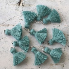 20mm Cotton Mini Tassels with Silver Jumpring - Pack of 10 - Dusty Aqua/Silver