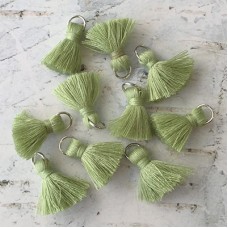20mm Cotton Mini Tassels with Silver Jumpring - Pack of 10 - Light Green/Silver