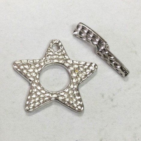 25mm TierraCast Hammertone Star Toggle Set - Bright Rhodium Silver Plated - per set 25mm TierraCast Hammertone Star Toggle Set - Bright Rhodium Silver Plated - per set