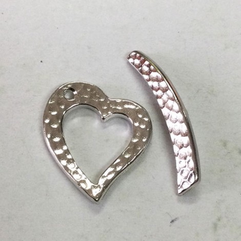 22x18mm TierraCast Hammertone Heart Toggle Set - Bright Rhodium Silver Plated - each