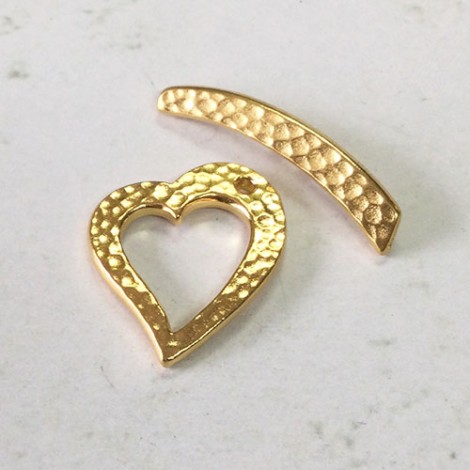 22x18mm TierraCast Hammertone Heart Toggle Set - 22K Gold Plated - each