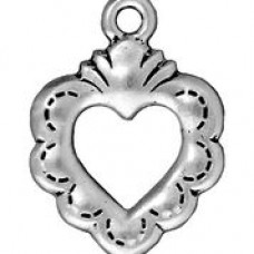 20mm TierraCast Sacred Heart Drop - Antique Silver Plated - Pack of 2
