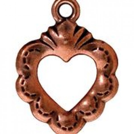 20mm TierraCast Sacred Heart Drop - Antique Copper Plated