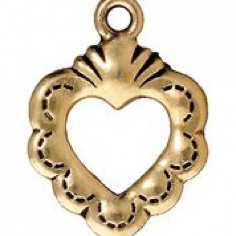 20mm TierraCast Sacred Heart Drop - Antique 22K Gold Plated