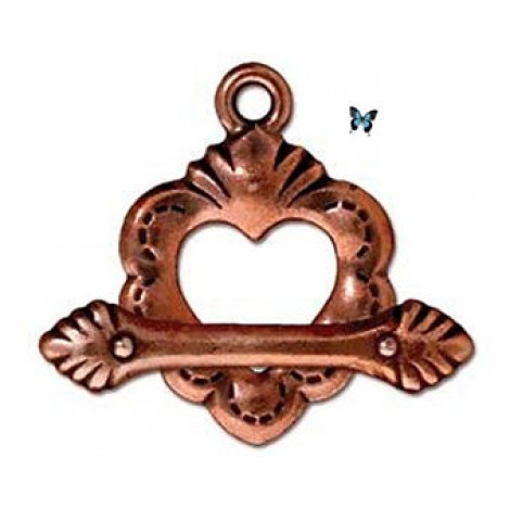 18mm TierraCast Sacred Heart Toggle Clasp Set - Antique Copper - Each 18mm TierraCast Sacred Heart Toggle Clasp Set - Antique Copper - Each