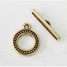 16mm TierraCast Beaded Bar & Ring Toggle Clasp - Antique 22K Gold Plated - per set