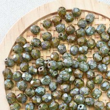 6mm Czech Firepolish Beads - Green Picasso - Pack of 20
