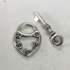 20mm TierraCast Lock & Key Toggle Clasps Set - Antique .999 Fine Silver Plated - each