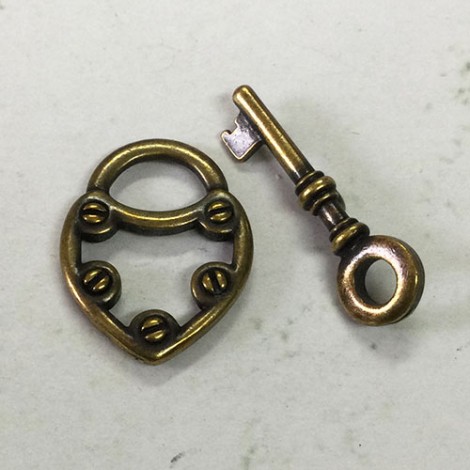 20mm TierraCast Lock & Key Toggle Clasps Set - Brass Oxide - each