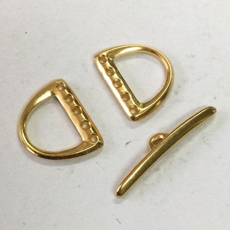 TierraCast 5-Hole D-Ring 3 piece Toggle Clasp Set - 22K Gold Plated - Per set