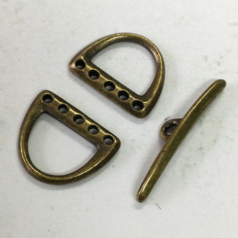 TierraCast 5-Hole D-Ring 3 piece Toggle Clasp Set - Brass Oxide - 3 part set