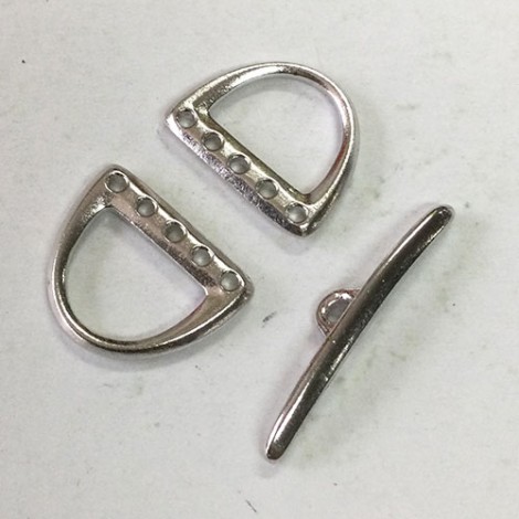 TierraCast 5-Hole D-Ring 3 piece Toggle Clasp Set - Bright Rhodium Silver Plated - Per set