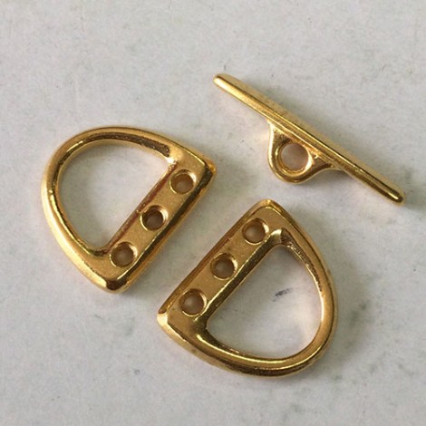 TierraCast Small 3-Hole D-Ring Clasp Set - 22K Bright Gold Plated - 3 piece set