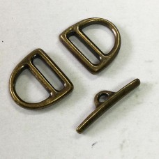 TierraCast Small Slotted D-Ring Clasp Set - Brass Oxide Plated - 3 piece set