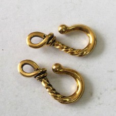 25mm TierraCast Twisted Hook Clasps - Antique 22K Gold Plated - Pack of 2