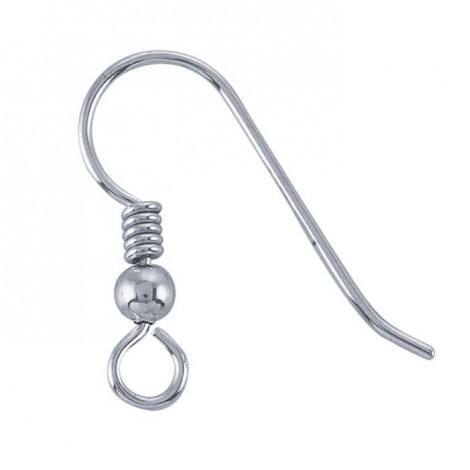 20mm Sterling Silver Fishhook Earwires with Bead + Coil - Per Pair 20mm Sterling Silver Fishhook Earwires with Bead + Coil - Per Pair