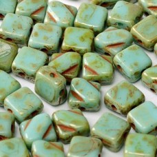 6mm Silky Czech 2-Hole Beads - Turquoise Picasso - Pack of 40