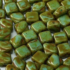 6mm Silky Czech 2-Hole Beads - Turquoise Travertine - Pack of 40